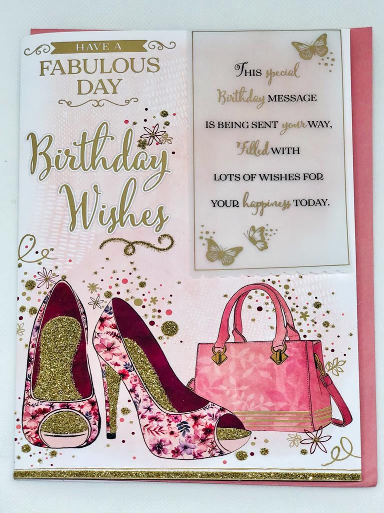 Birthday Wishes Glitter Heels Card